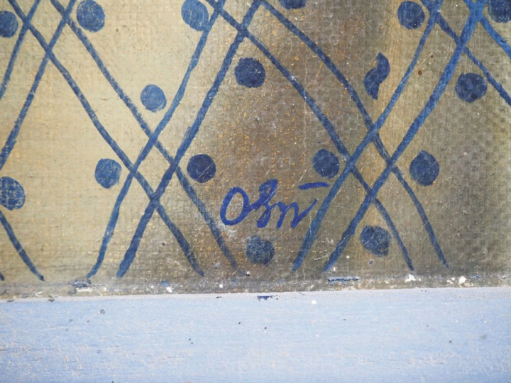 Ecole russe milieu XXème. "Table dressée". Huile sur toile, signée en 