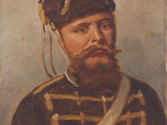 Vente aux enchères Ecole française Xxème. "Portrait de soldat". Huile sur toile, signée e