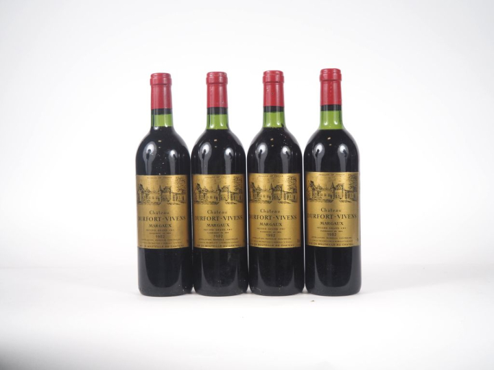 4 BOUTEILLES CHÂTEAU DURFORT VIVENS MARGAUX GCC - 1982 - 1 BON NIVEAU/