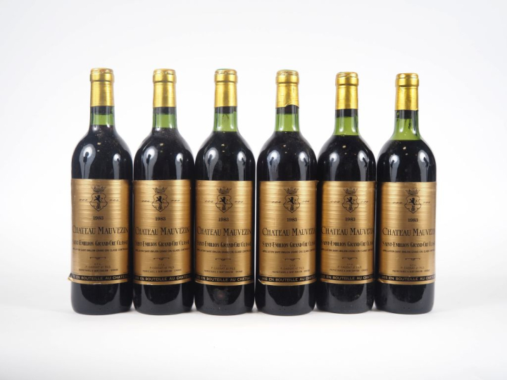 6 BOUTEILLES CHÂTEAU MAUVEZIN GC ST ÉMILION - 1983 - 3 BG/1 LB/1 HEP 