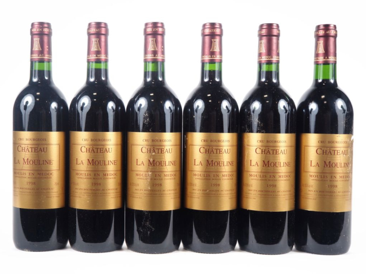 6 BOUTEILLES CHÂTEAU LA MOULINE CB MOULIS - 1998 - 2 ELA 