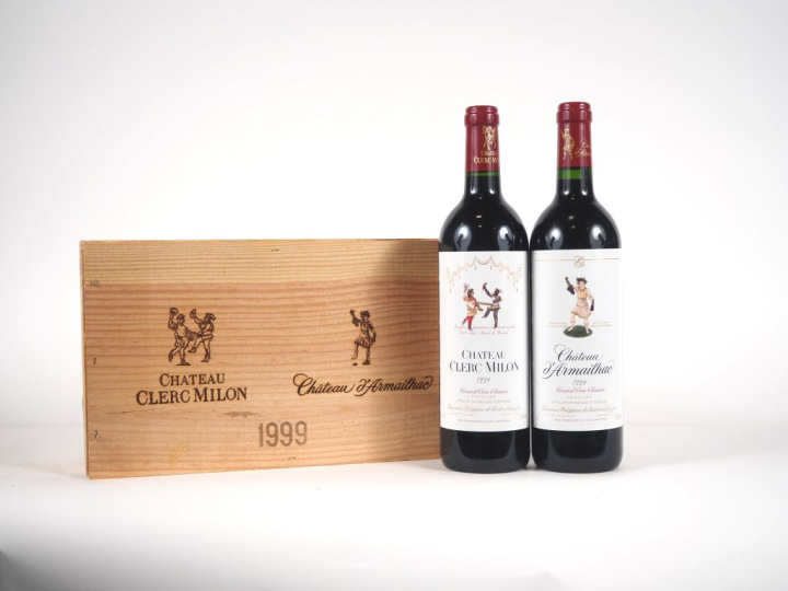2 BOUTEILLES GCC PAUILLAC 1999 : 1 CHÂTEAU CLERC MILON 1999 - 1 CHÂTEA