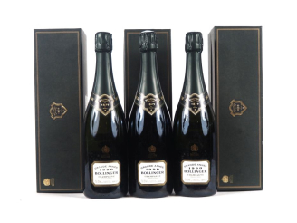 Vente aux enchères 3 BOUTEILLES CHAMPAGNE BOLLINGER GRANDE ANNÉE - 1990 - COFFRETS 