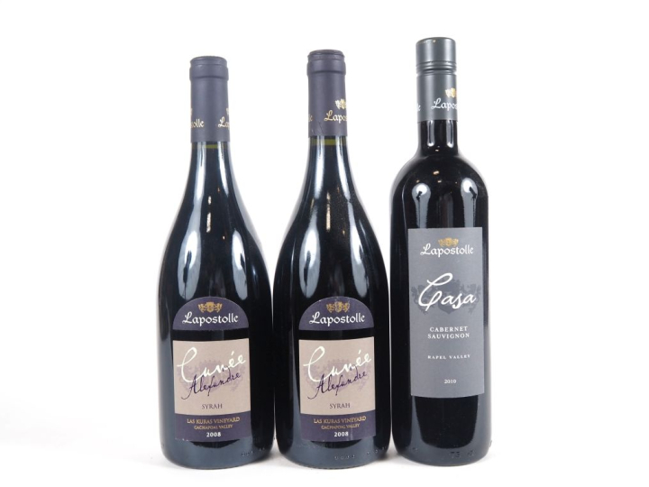 3 BOUTEILLES VIN DU CHILI : 2 BOUTEILLES LAPOSTOLLE CUVÉE ALEXANDRE SY