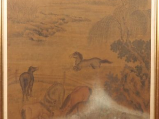 Vente aux enchères Chine, fin de la période Qing Peinture à l’encre et couleurs sur soie,