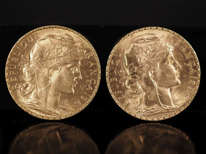 Deux pièces de 20 Francs or, 1901 et 1909.  FRAIS ACHETEURS 10% HT.   