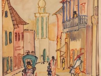 Vente aux enchères M. CHAMING'S. "rue de Tananarive" Aquarelle, signée en bas à gauche si
