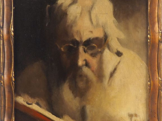 Vente aux enchères Louis Henri DESCHAMPS.  "Vieil homme à la lecture" Huile sur panneau, 