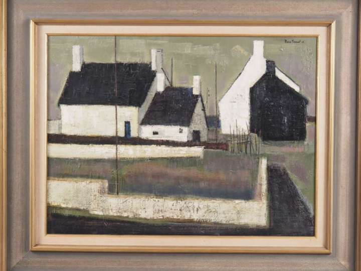 Pierre FOURNEL.  "Maisons bretonnes" Huile sur toile, signée en haut à