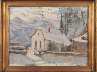 Vente aux enchères Robert Gilles PLANTEY.  "Beatenberg, effet de neige" Huile sur toile, 