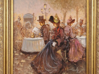 Vente aux enchères Roman SERLA.  "personnages attablés" Huile sur toile, signée en bas à 