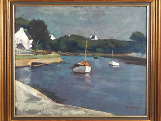 Vente aux enchères Paul SURTEL.  "Ria en Bretagne" Huile sur isorel, signée en bas à droi