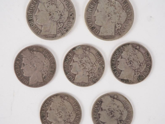 Vente aux enchères 7 monnaies en argent type Cérès. Poids. 44 g.