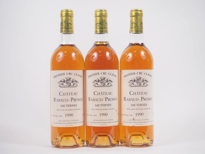 3 BOUTEILLES CHÂTEAU RABAUD PROMIS 1er CC SAUTERNES - 1990 - 1 BG 