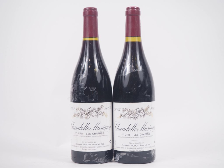 2 BOUTEILLES CHAMBOLLE MUSIGNY 1er CRU "LES CHARMES" DOMAINE MODOT PÈR