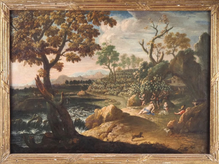Ecole allemande XVIIIème.  "Bacchanale" Huile sur toile   Dim. 65,5 x 