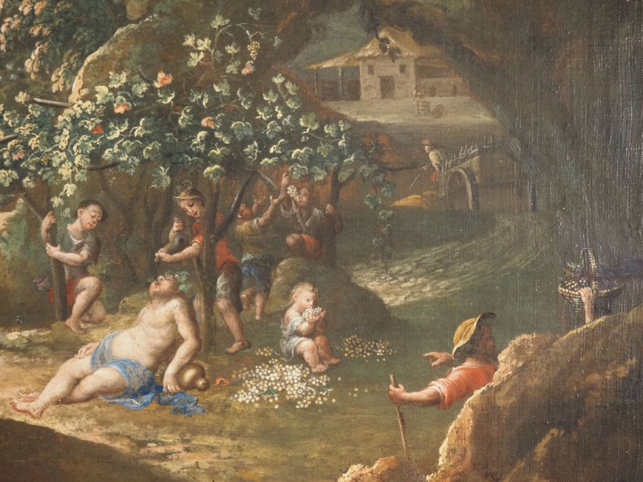 Ecole allemande XVIIIème.  "Bacchanale" Huile sur toile   Dim. 65,5 x 