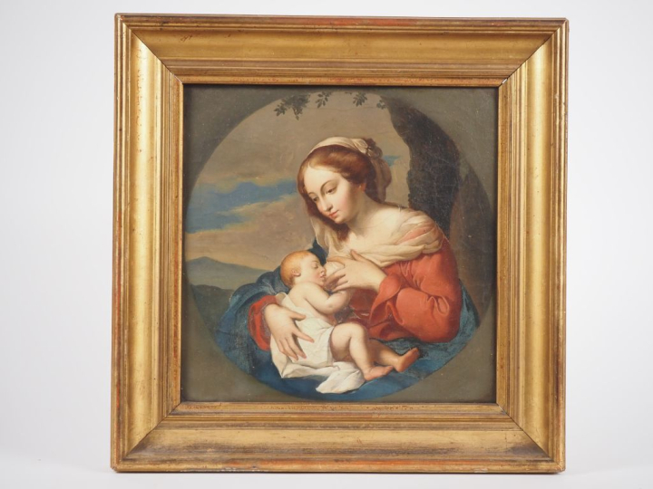 Ecole française fin XVIIIème début XIXème.  "Vierge allaitante" Huile 