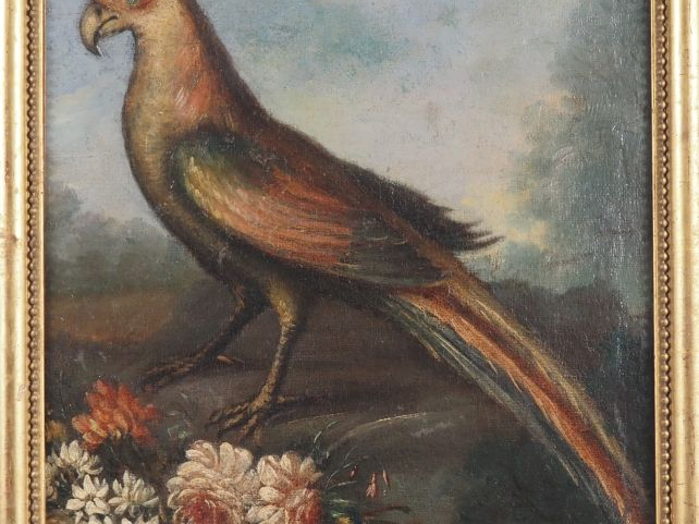 Ecole française XVIIIème. "oiseau et fleur" Huile sur toile  (restauré