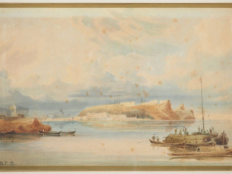 Vente aux enchères Ecole française XIXème.  "Marine" Paire d'aquarelles, monogrammées en 