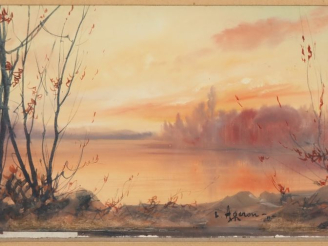 Vente aux enchères Louis Noël AGERON.  "les bords du Rhone près de Valence" Aquarelle, si
