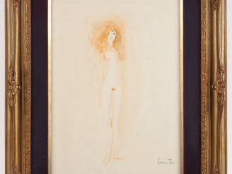 Vente aux enchères Léonor FINI. "le modèle" Aquarelle, signée en bas à droite  Dim. À vue