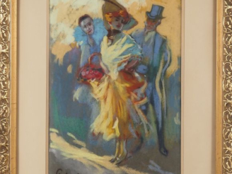 Vente aux enchères Louis FORTUNEY.  "La bouquetière" Pastel signé en bas à gauche Dim. À 