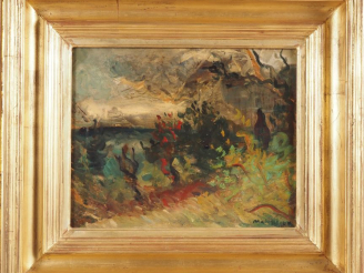 Vente aux enchères Lucien MAINSSIEUX.  "un soir d'automne" Huile sur toile, signée en bas