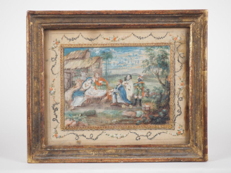 Vente aux enchères Ecole française XVIIIème. "Nativité". Gouache sur papier. Dim. (à vue)
