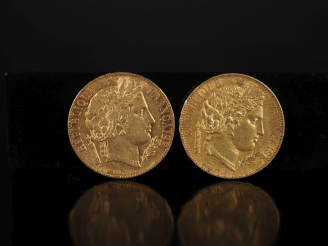 Vente aux enchères Deux pièces de 20 Francs or, 1850-A et 1851-A.  FRAIS ACHETEURS 10% HT