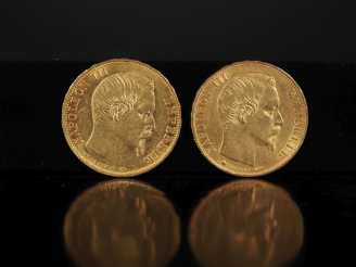 Vente aux enchères Deux pièces de 20 Francs or, 1860-A et 1860-BB.  FRAIS ACHETEURS 10% H
