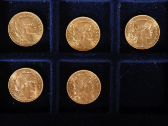 Vente aux enchères Cinq pièces de 20 Francs or, 1911.  FRAIS ACHETEURS 10% HT.