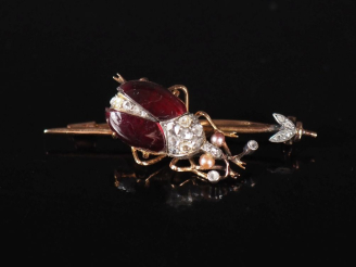 Vente aux enchères Ravissante broche en forme d'insecte en or jaune 750 et argent, agréme