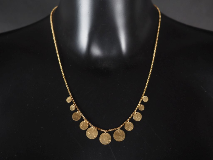 Collier souple en or jaune 585, maille ronde forçat, agrémenté en son 