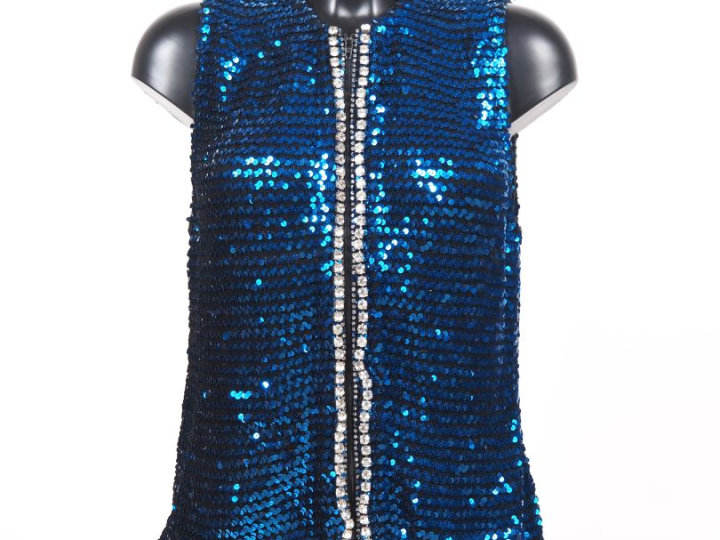 YVES SAINT LAURENT, Rive Gauche Veste sans manche à sequins bleus.  Ou