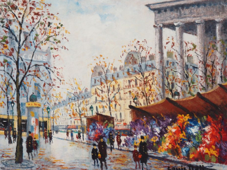 Vente aux enchères Louis DALI. "Marché aux fleurs " Huile sur toile, signée en bas à droi