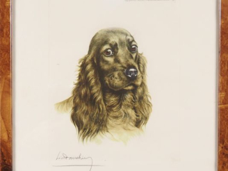 Vente aux enchères Léon DANCHIN.  "le cocker" Lithographie, signée en bas à gauche