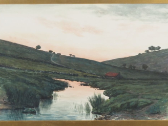 Vente aux enchères Charles H. DYMOND. "paysage de la campagne anglaise au crépuscule" Aqu