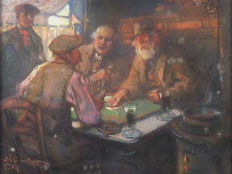 Vente aux enchères Louis FORTUNEY.  "au café en Provence" Pastel, signé en bas à gauche e