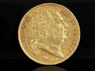 Vente aux enchères Pièce de 20 Francs or, Louis XVIII, Roi de France, 1817-Q. FRAIS ACHET