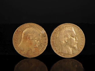 Vente aux enchères Deux pièces de 20 Francs or, 1855-A et 1856-A.  FRAIS ACHETEURS 10% HT