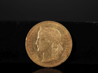 Vente aux enchères Une pièce de 20 Francs Suisse or, 1894. FRAIS ACHETEURS 10% HT.