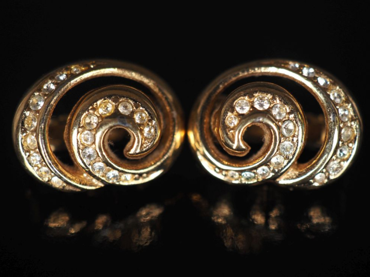 GROSSE Paire de clips d'oreilles de forme tourbillon en métal doré, se