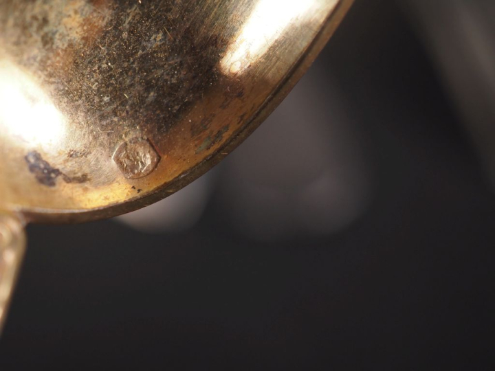 Ensemble comprenant :  - une paire de cuillères en argent doré, manche