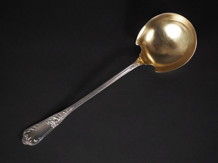 Grande cuillère à servir en argent et argent doré 925, poinçon Minerve