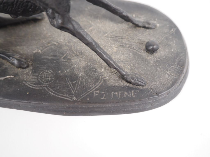 Pierre Jules MENE.  "levrette à la balle" Sujet en régule à patine bru