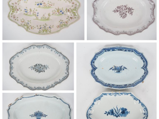 Vente aux enchères 6 différents plats en faience XVIIIème et XIXème à décor polychrome. (