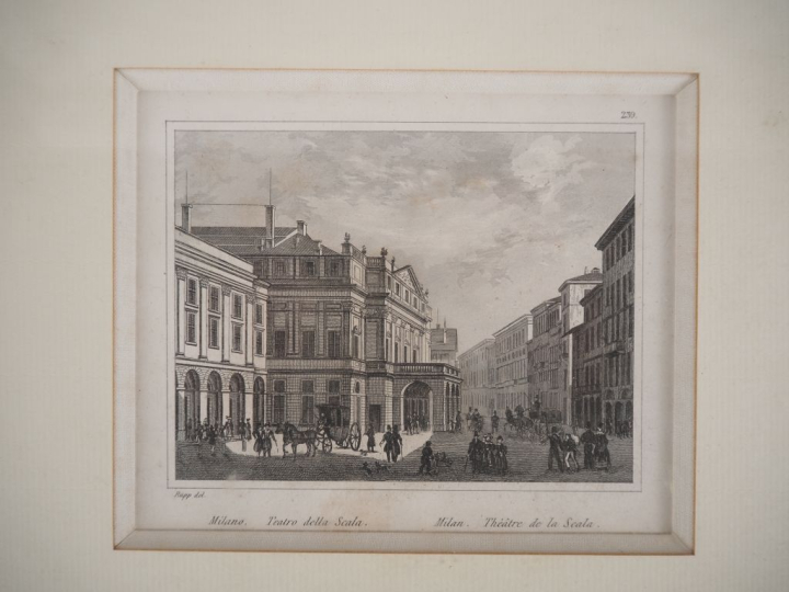 Suite de 7 lithographies en noir et blanc figurant des vues de villes 