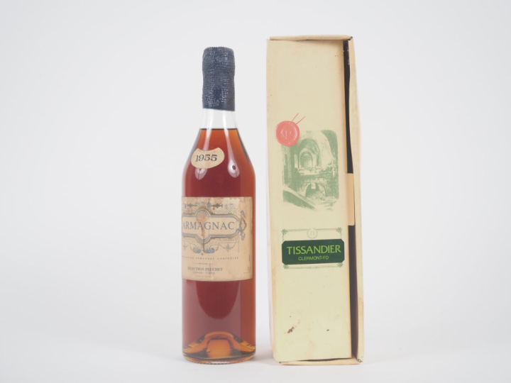 1 BOUTEILLE ARMAGNAC SÉLECTION PEUCHET - 1955 - COFFRET ABIMÉ