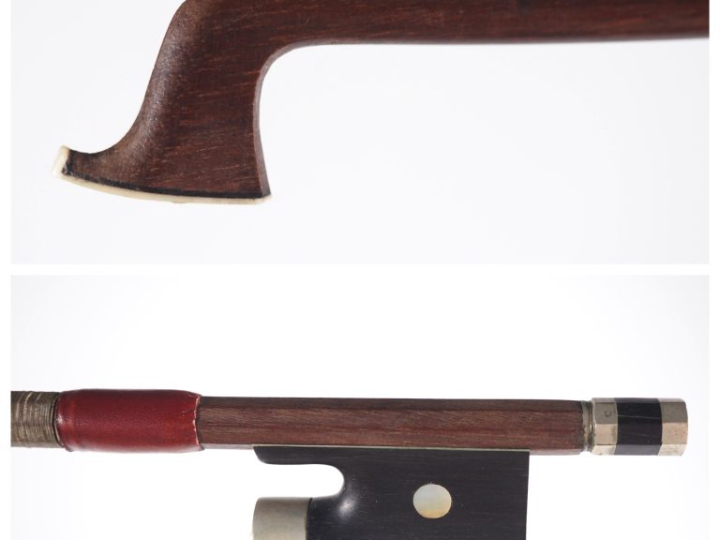 Archet de violon d'étude en bois exotique. Poids. 51 g (à restaurer, m